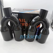 Pair Quad 4 Out Black Exhaust Tip Staggered 2.5 Inlet Dual Wall Angle Cut