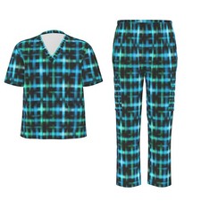 Blue Print Scrub Set Unisex Women Men 2pc Medical Scrubs Outfit Top Pants