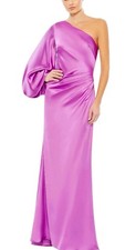 Ieena for Mac Duggal Purple Satin Puff Sleeve Gown 26588 Size 0 NWT