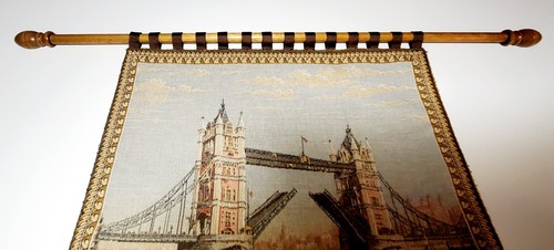 Vintage Tower Bridge London Tapestry w 34" Wooden Rod w Backing 20"x19" - Picture 2 of 19