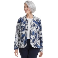 NWOT Coldwater Creek Blue Gray White Pattern Linen Blend Button-Down Jacket