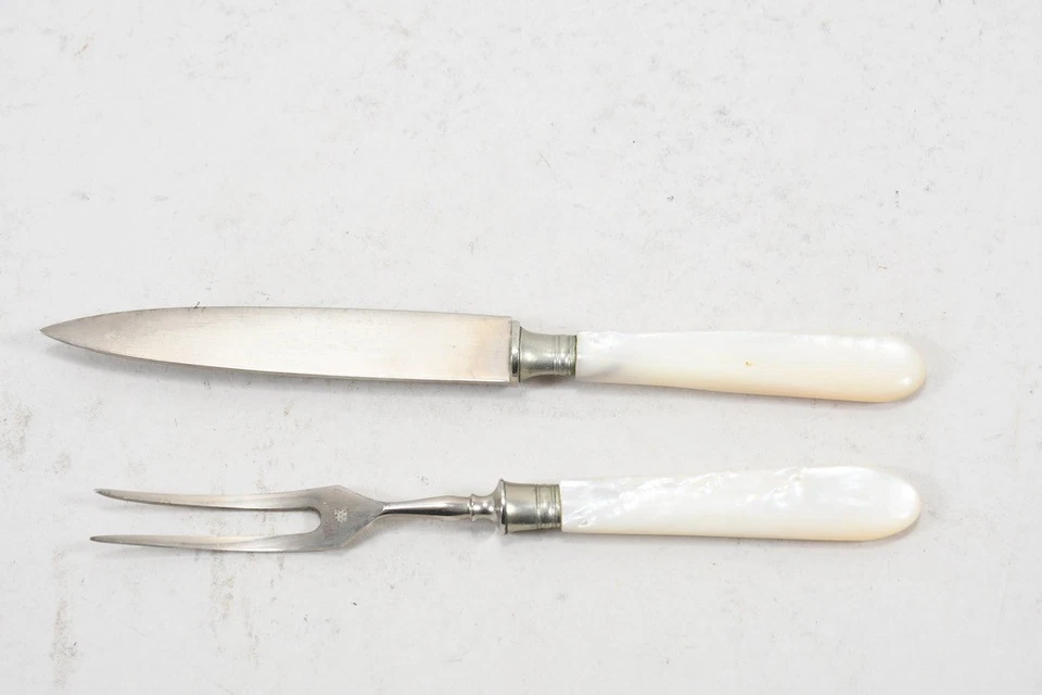 C26S65- Besteckset aus Metall mit Perlmutt Griffen gemarkt Rein Nickel - Bild 2 von 4