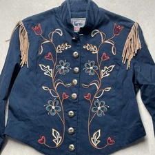 VTG Red Lodge Western Button Up Shirt Jacket Shacket Fringe Embroidery Sz S