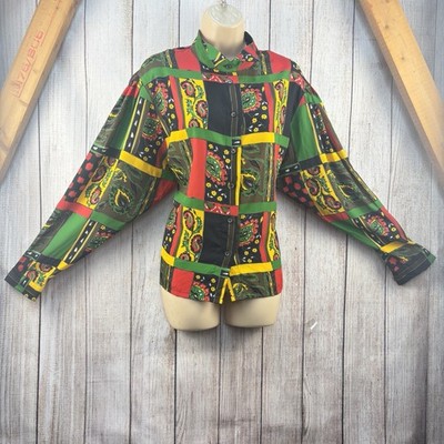 Vintage Windsmoor Bluse UK16 Paisley Patchwork 80er Knopfleiste Ballonärmel