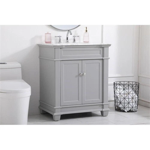 Elegant Decor Wesley 30" Steel and Solid Wood Single Bathroom Vanity Set in Gray - Picture 2 of 8