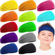 12 Pieces Boys Headbands 16 Inch Kids Sweatbands, Soft Athletic Sports Head Swea