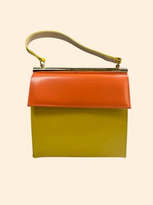 1960s Vintage Mod Yellow Orange Color Block Handbag Town Country Top Handle