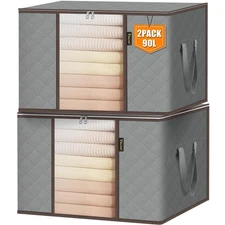 2 Pack Clothes Storage Bags, 24 Gallon Storage Containers with Reinforced Han...