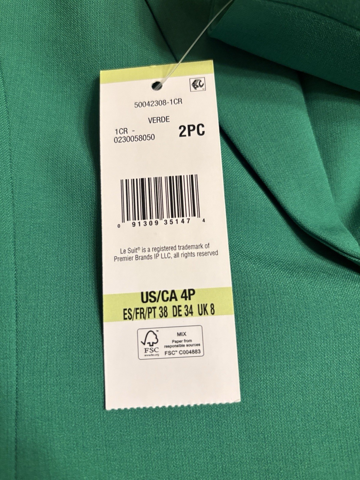 Le Suit Crepe Elongated Blazer & Sheath Dress Suit Size 4P Verde Green