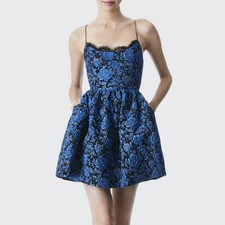 Alice + Olivia Kendra Mini Dress Womens 6 Floral Lace Bustier Fit Flare Blue