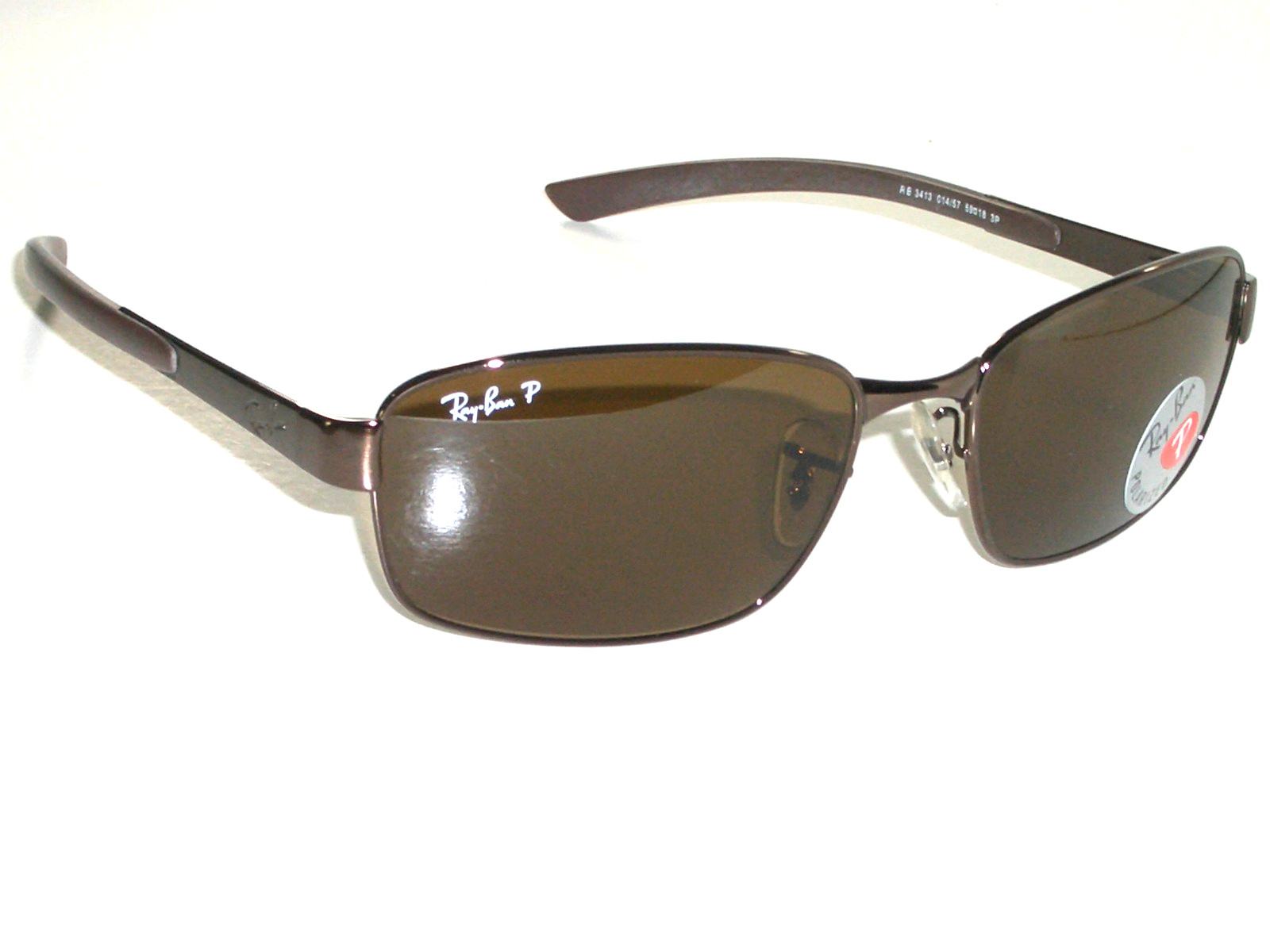 RAY-BAN RB3413 59[]18mm SLEEK BROWN MIRROR POLARIZED RECTANGULAR SUNGLASSES NEW image 3