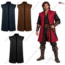 Medieval Renaissance Sleeveless Long Vest   Pirate Fantasy Costume Waistcoat