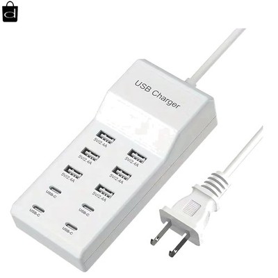 USB C Fast Charger 10-Port Portable Charging Station for Multiple Devices Dock