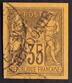 RARE 1892 New Caledonia 35c brn imp Allegory postage stamp used SG17J Cat£200
