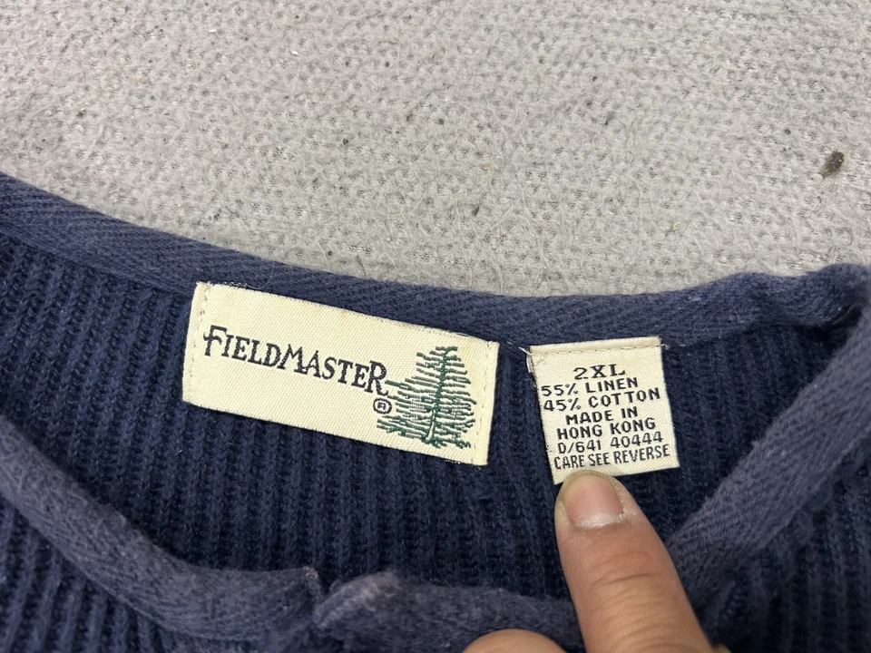 Vintage FieldMaster Henley Shirt Mens 2XL Blue Waffle Knit Linen Cotton 90s - Image 3 of 4