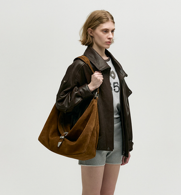 MARGE SHERWOOD Belted Hobo Bag Chestnut Nubuck Leather Large 