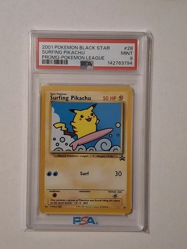 Pokemon League Black Star Promo #28 Surfing Pikachu  PSA 9 Vintage D24
