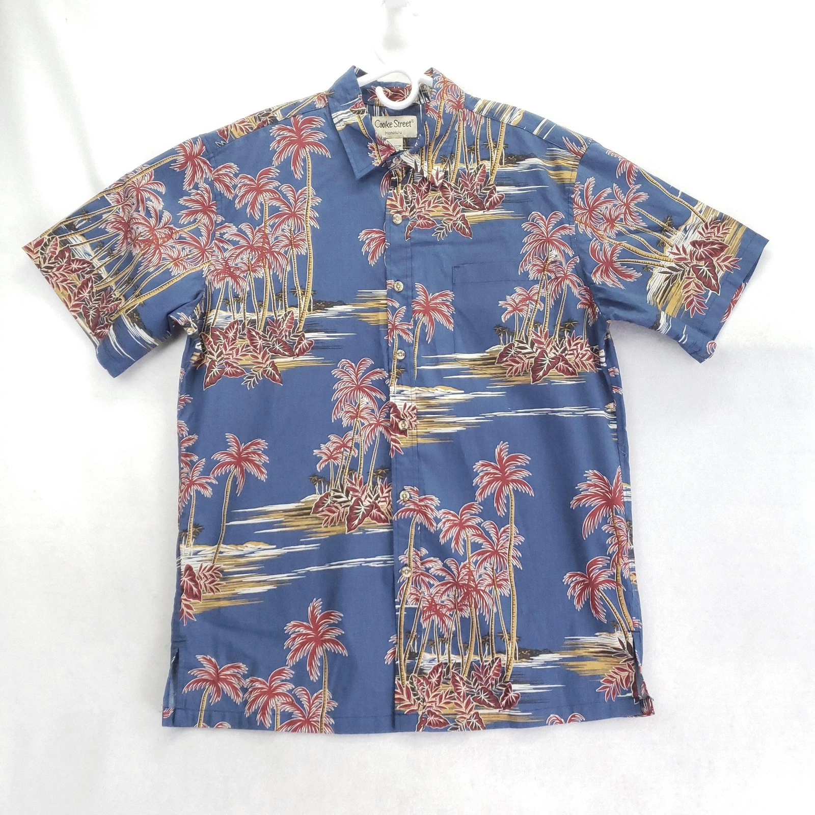Cooke Street Shirt Mens Medium Blue Palm Tree Hawaiian Short Sleeve Cotton