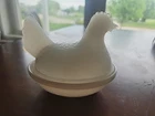 Vintage Chicken Hen Nest Covered Candy Dish Milk Glass