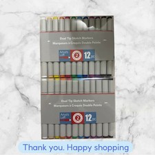 FOR 2 Artists Loft Dual Tip Sketch Markers 12 pc Level 2 Quick Drying Easy Flow