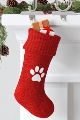 Wondershop Red Knit 20  Stocking With Monogramed Paw Print Target NWT