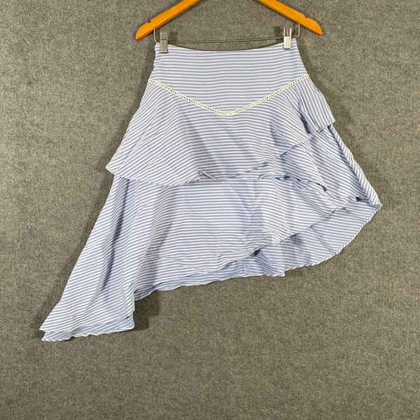 Finders Skirt Womens Small Blue White A Line Asymmetrical Ruffles Flowy Formal