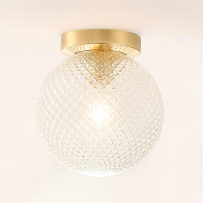 8'' Golden Semi Flush Mount Ceiling Light Clear Crystal Glass Globe SP014-FM-BG
