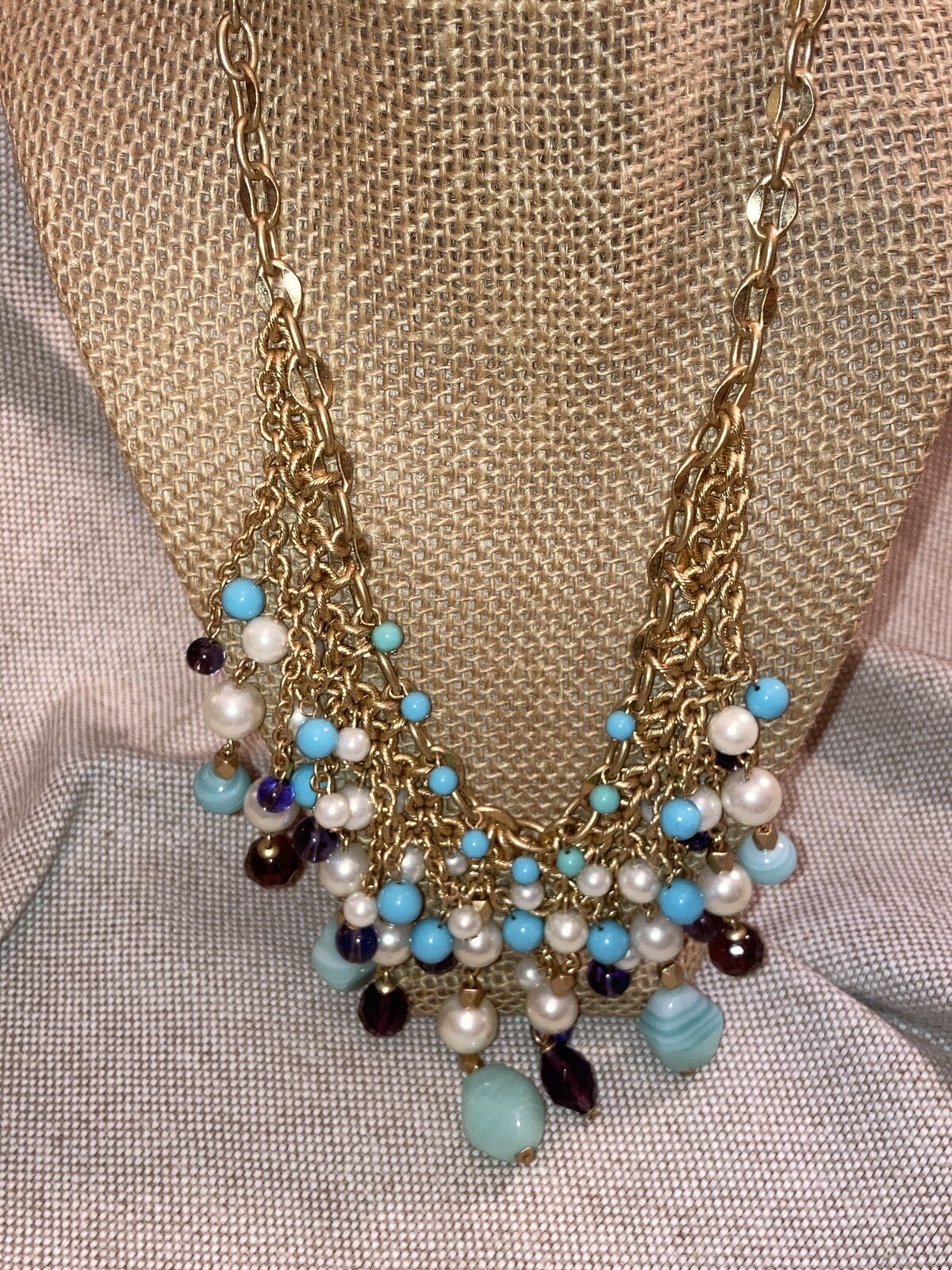 Carol Lee Multi Stone Bib Collar Statement Gold N… - image 3