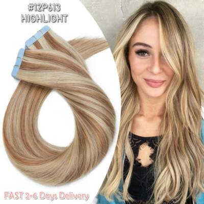 Thick 150G+ Tape In Remy Human Hair Extensions Full Head Skin Weft Blonde Ombre