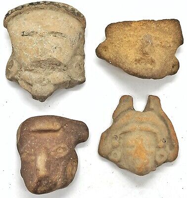Buy 4x RARE Pre-Columbian Clay Anthropomorphic Head Effigies - Clay Pottery Artifact