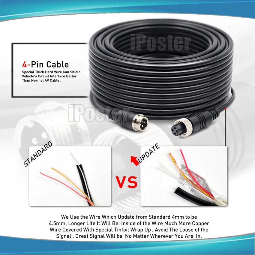 9" Car Mirror Monitor 4PIN Heavy Duty CCD Color Rear View Camera Kit For Caravan - image 3 of 4