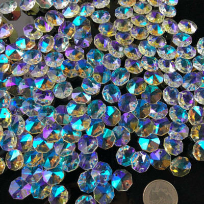 14MM 100X AB Octagonal Rainbow Beads Crystal-Chandelier-Suncatcher-Pendant-USA
