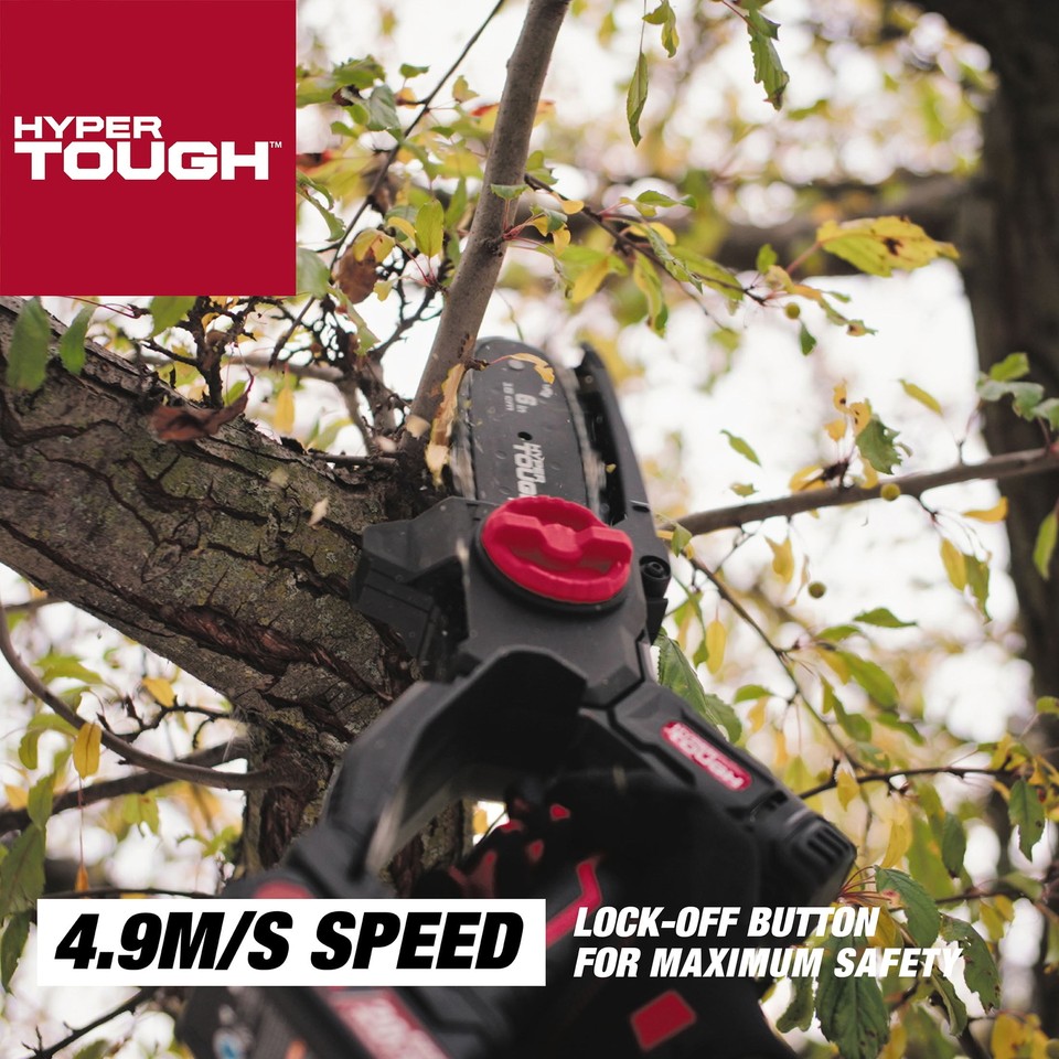 Hyper Tough 20 Volt Li-Ion Max Cordless Chainsaw, 10in. Bar, 2.0Ah