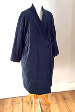 Toast Cotton Velvet Quilted Coat S Chest 42” Side Tie Midnight Blue 39” Long