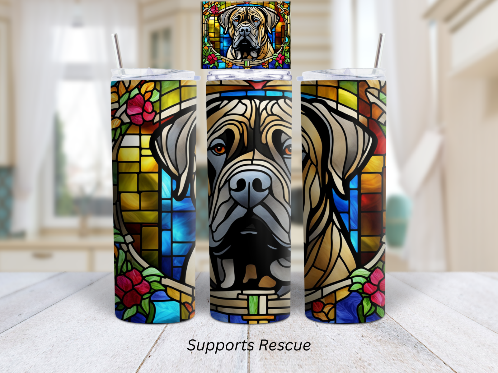 Stained Glass Cane Corso Dog Vibrant 20 oz Stainless Steel Insulated Tumbler