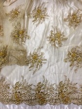 Gold Embroidery Pearl Beaded Sequins Lace Fabric 50  Width 1 Yard