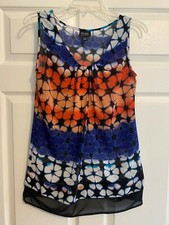 Nicole by Nicole Miller Sleeveless Shear Blouse Floral Multi-Color  Size Small