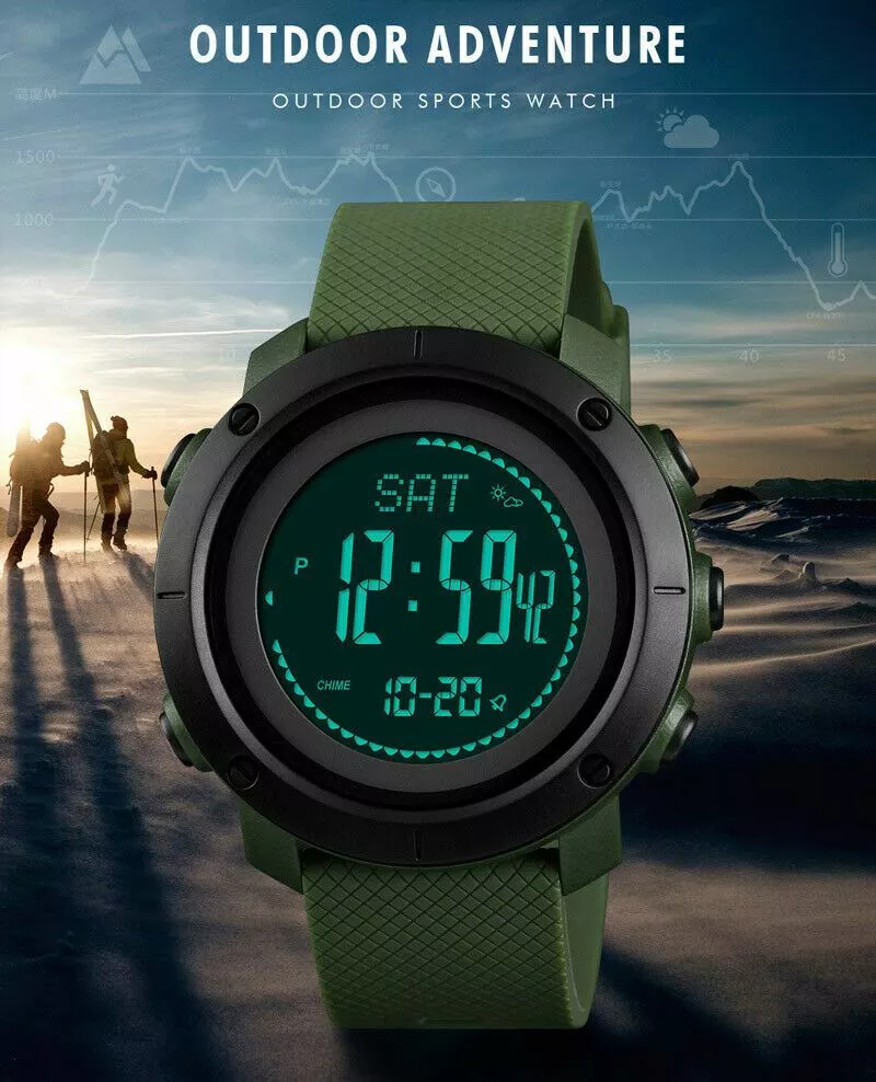 Digital watch with compass thermometer altimeter sale