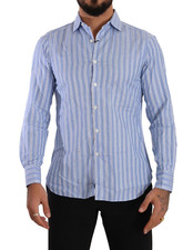 Abito camicia J.W.SAX blu a righe maniche lunghe colletto formale 39/US15.5/S...