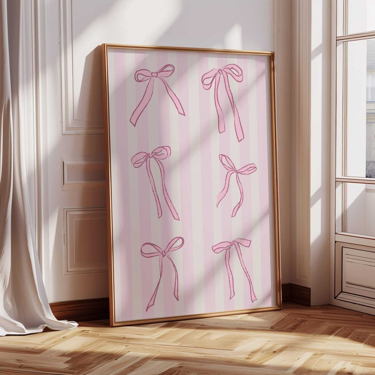 Pink Bow Wall Art Coquette Room Decor Preppy Trendy Apartment Decor Coastal