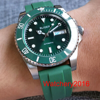 Bliger 40mm Green Dial Luminous 24Jewels NH36A Movement Automatic Men's Watch 