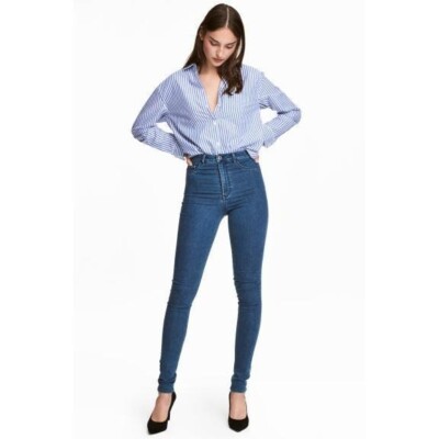 H M Womens Jeans Blue 30 Hi-Rise High Waist Skinny Pants New