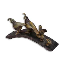 Quail Bird Family Parade Garden Sculpture Metal Statue 18 Inch ~ SPI Home 41097