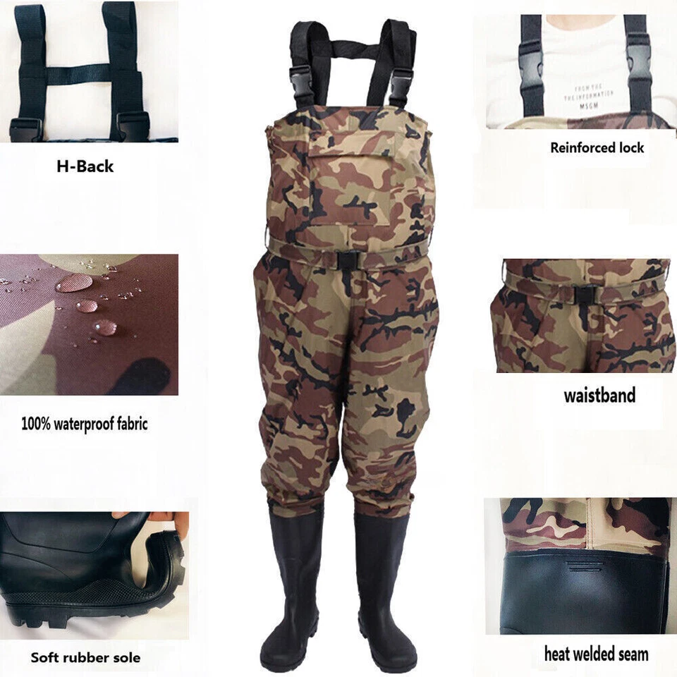 Bootfoot Chest Waders 2-Ply Nylon PVC Waterproof Fishing Hunting Cleated Sole - Image 3 of 4