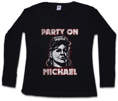 PARTY ON MICHAEL DAMEN LANGARM T-SHIRT Halloween Myers Waynes Wayne's Fun World