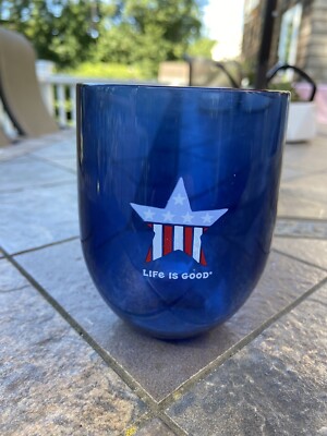 Life Is Good Wine Glass Red White Blue Star Stemless 16 Oz Tumbler Acrylic  | eBay