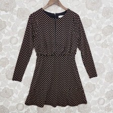Loft Long Sleeve Mini Fit & Flare Dress pattern Front Keyhole Stretched 4P