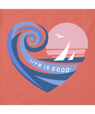 NWT Women's Life is Good Sunset Sail Heart Sailing Orange SS Crusher Tee
