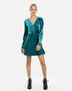 velvet surplice fit and flare dress