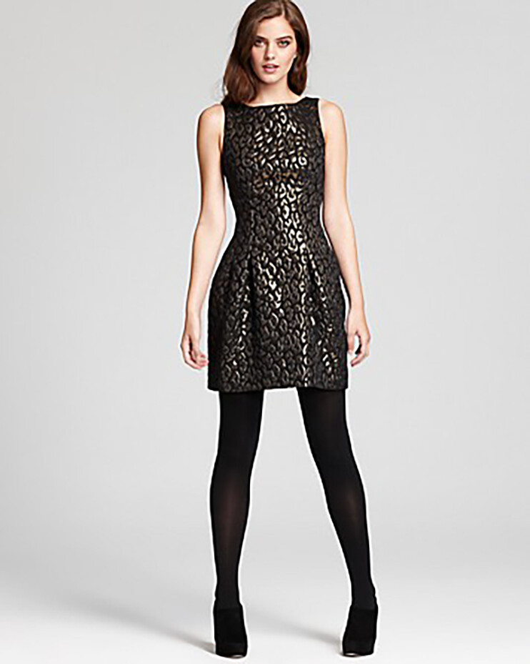 CYNTHIA STEFFE Women's Black Gold Roses Print Knit A-Line Dress Size 6